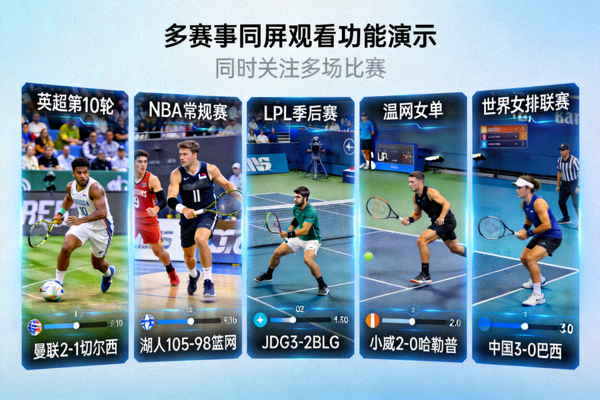 升级平台的多赛事同屏观看功能演示 - 可同时关注多场比赛