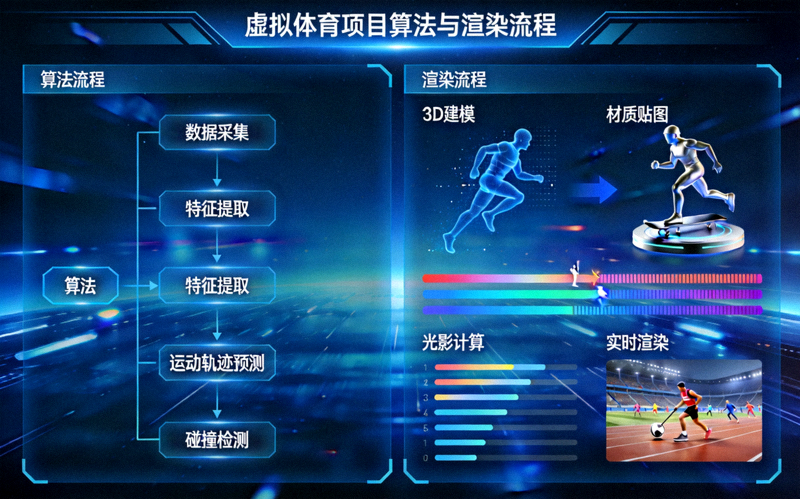 虚拟体育项目数据可视化大屏演示，展示复杂的算法与渲染流程