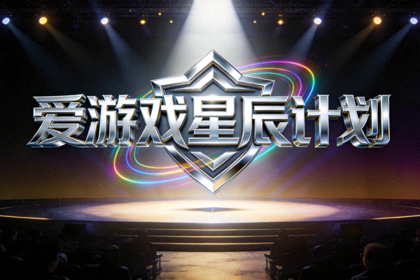 爱游戏星辰计划发布仪式现场，舞台灯光聚焦于计划Logo