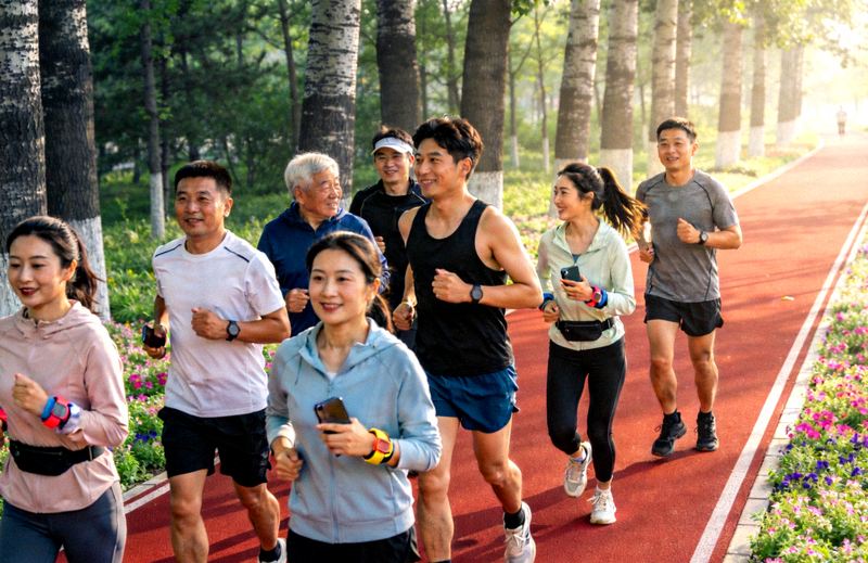 市民在城市绿道上参加全民健身跑步活动