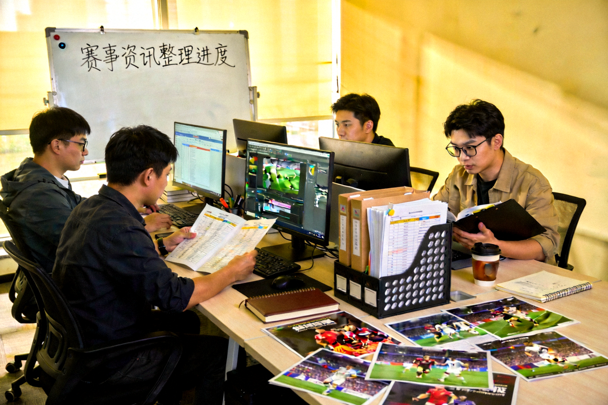 爱游戏体育官网内容团队协作场景，编辑正在整理赛事资讯与数据资料